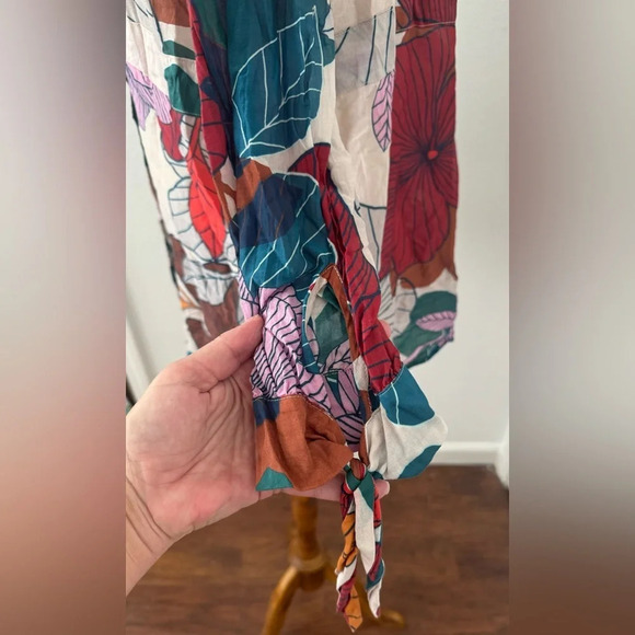 Annie + Otis Silk Cotton Tropical Print Open Front Cardigan Coverup Oversized Lg - Picture 5 of 10